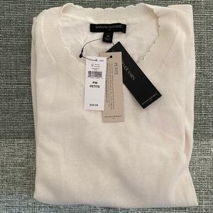Banana Republic Womens Petite Collection White LS Sweater, Medium Petite